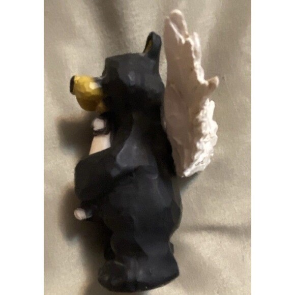 Young Black Bear Cub Figurine Angel Wings Holding “I Love You” Sign 2.5 in Tall - Picture 4 of 13